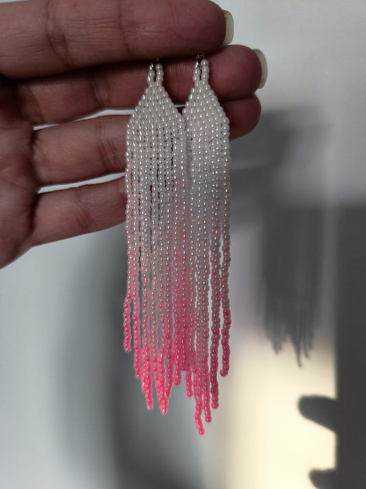 Cercei franjuri Hot Pink alb si roz