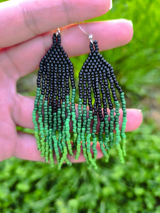 Cercei franjuri Gradient Green negru si verde