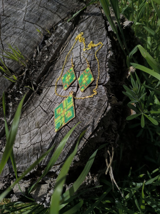 Set bijuterii handmade Emerald Green cercei si colier verde