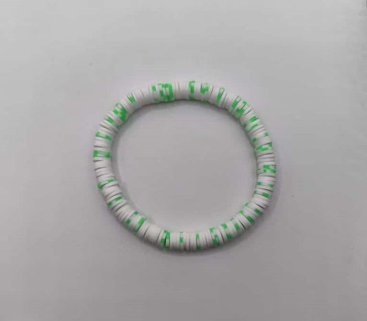 Bratara elastica Heishi verde si alb