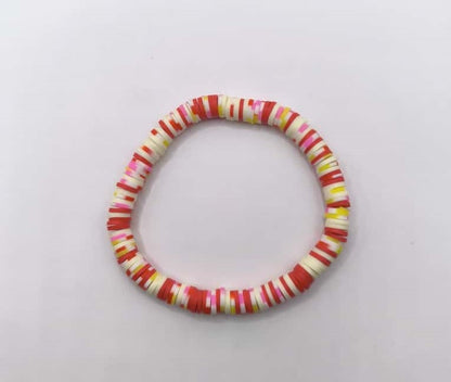 Bratara elastica Heishi rosu, roz, galben si alb