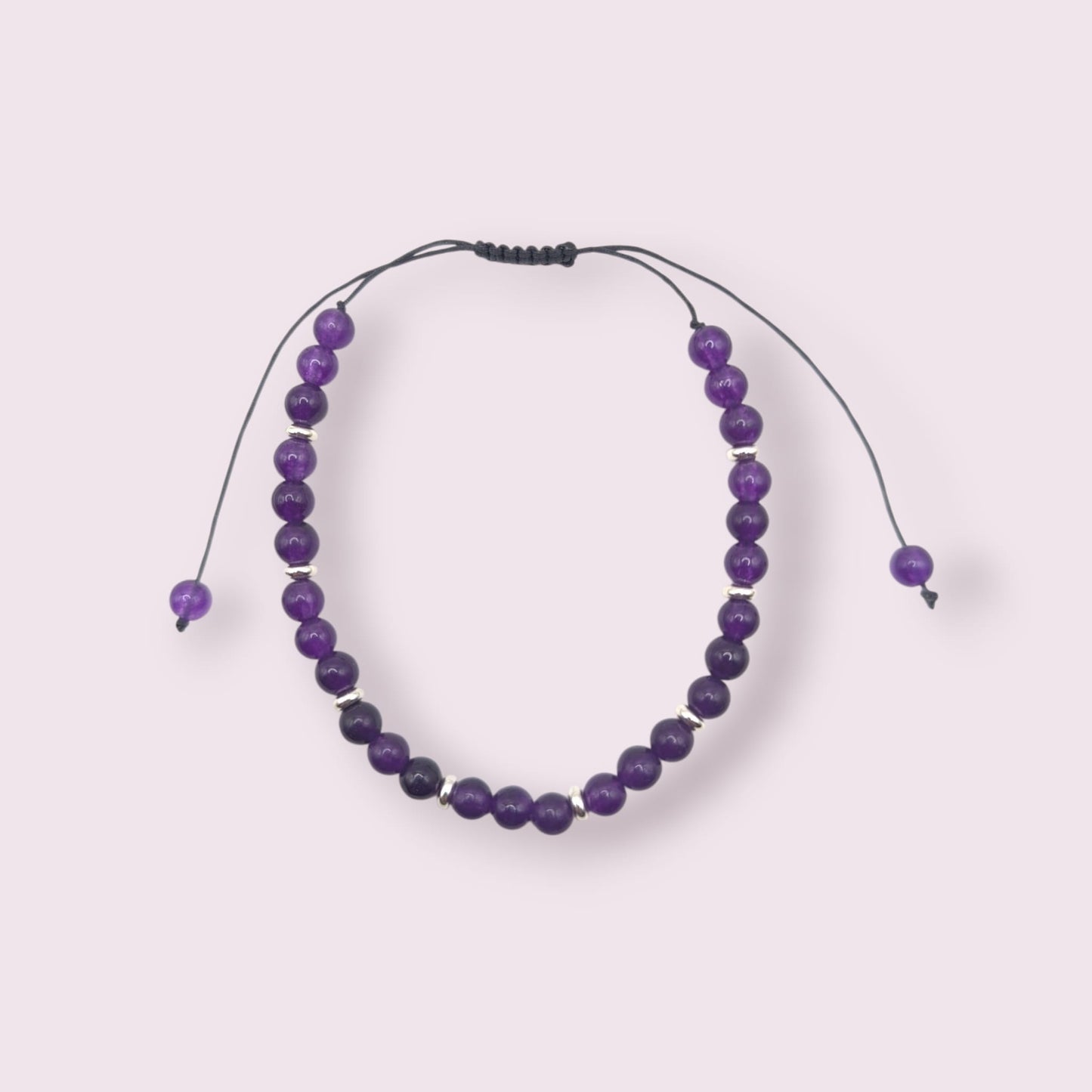 Bratara reglabila cu ametist si argint – snur negru