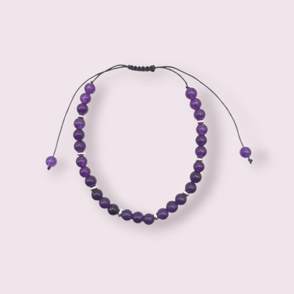 Bratara reglabila cu ametist si argint – snur negru