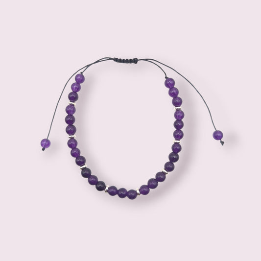 Bratara reglabila cu ametist si argint – snur negru