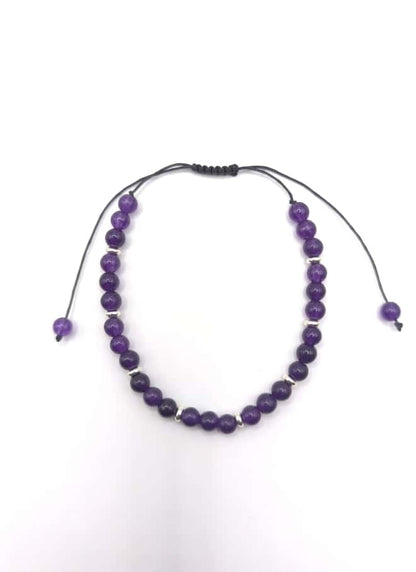 Bratara reglabila cu ametist si argint – snur negru