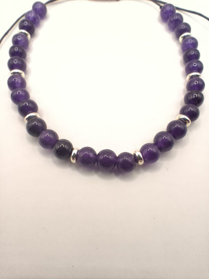 Bratara reglabila cu ametist si argint – snur negru