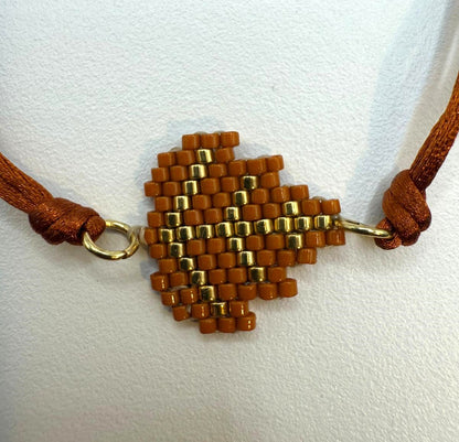 Bratara reglabila frunza Miyuki maro si auriu - snur maro