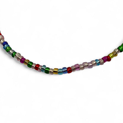 Bratara de picior reglabila cu margele de nisip multicolor - snur negru