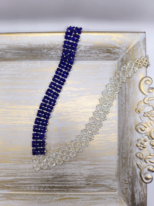 Colier handmade Midnight Glow albastru si argintiu