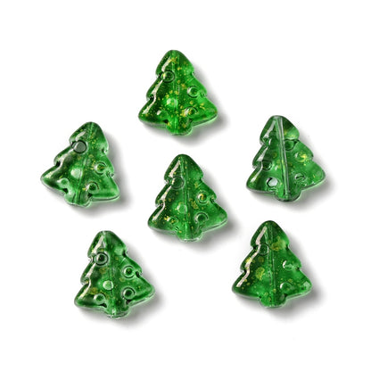 Margele sticla brad 16x15mm verde cu auriu