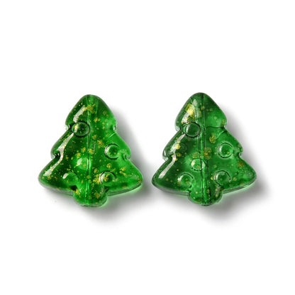Margele sticla brad 16x15mm verde cu auriu