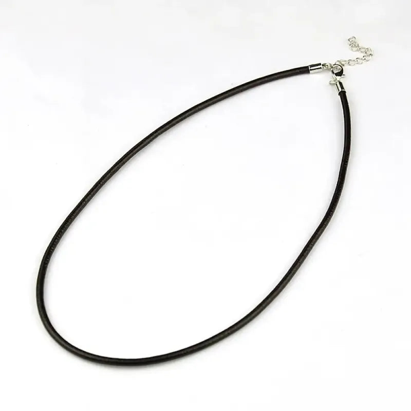 Baza colier snur piele naturala negru si terminatie argintie 48cm+5 cm prelungire