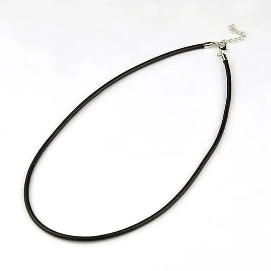 Baza colier snur piele naturala negru si terminatie argintie 48cm+5 cm prelungire