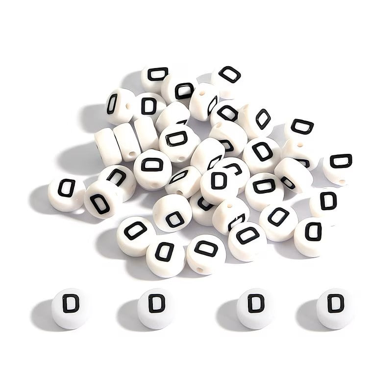 Margele acrilice alb si negru litera D 7mm