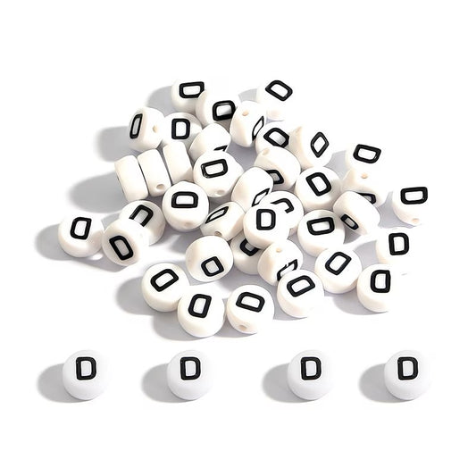 Margele acrilice alb si negru litera D 7mm