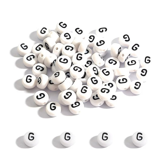 Margele acrilice alb si negru litera G 7mm