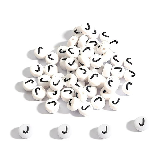 Margele acrilice alb si negru litera J 7mm