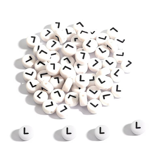 Margele acrilice alb si negru litera L 7mm