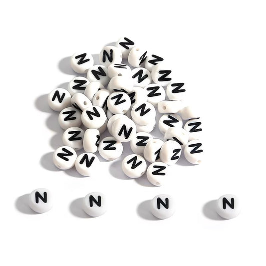 Margele acrilice alb si negru litera N 7mm