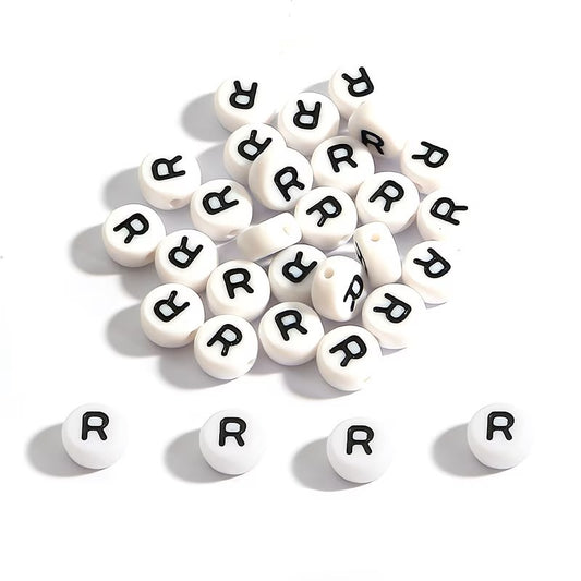 Margele acrilice alb si negru litera R 7mm