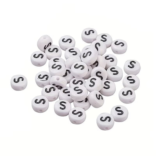 Margele acrilice alb si negru litera S 7mm