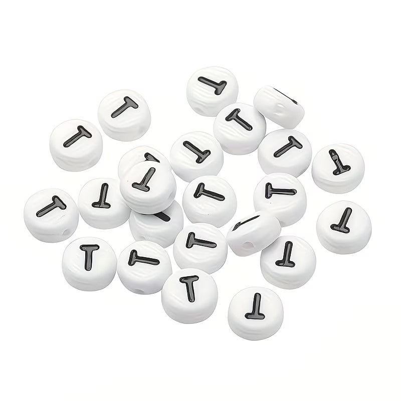 Margele acrilice alb si negru litera T 7mm