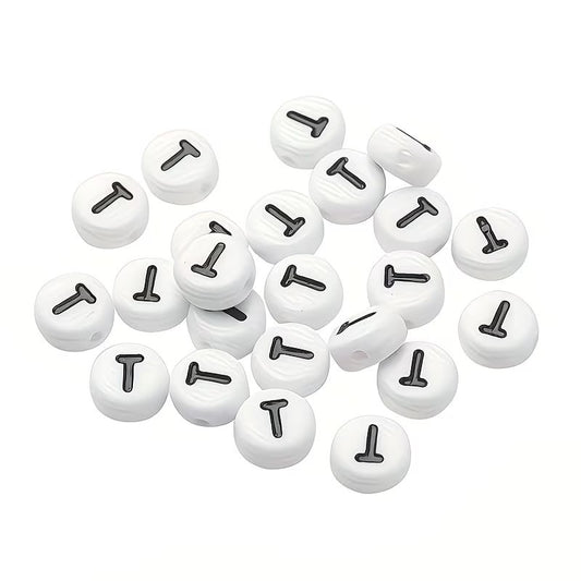 Margele acrilice alb si negru litera T 7mm