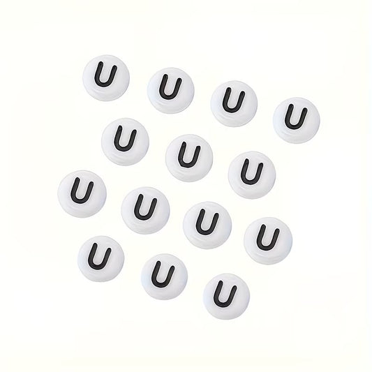 Margele acrilice alb si negru litera U 7mm