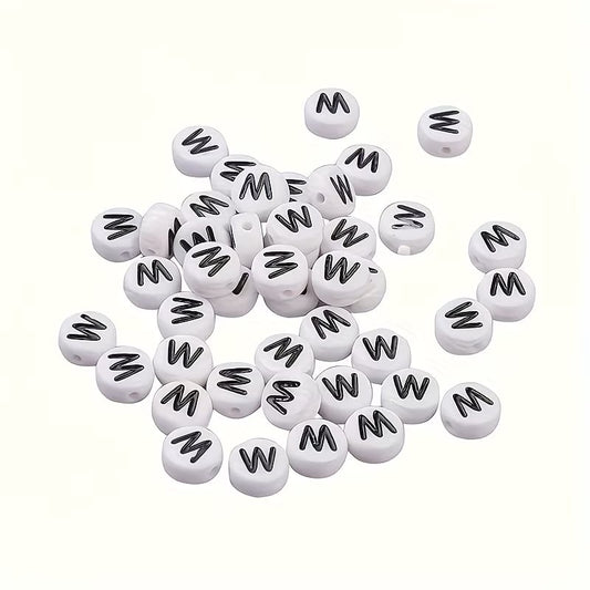 Margele acrilice alb si negru litera W 7mm