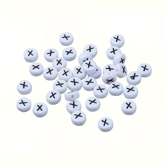 Margele acrilice alb si negru litera X 7mm