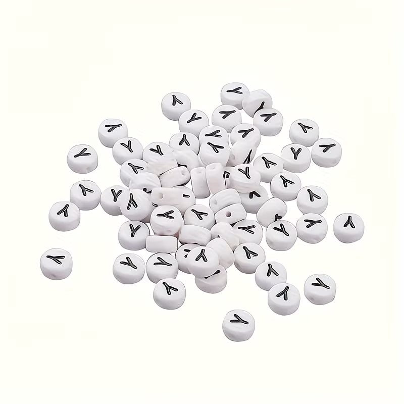 Margele acrilice alb si negru litera Y 7mm