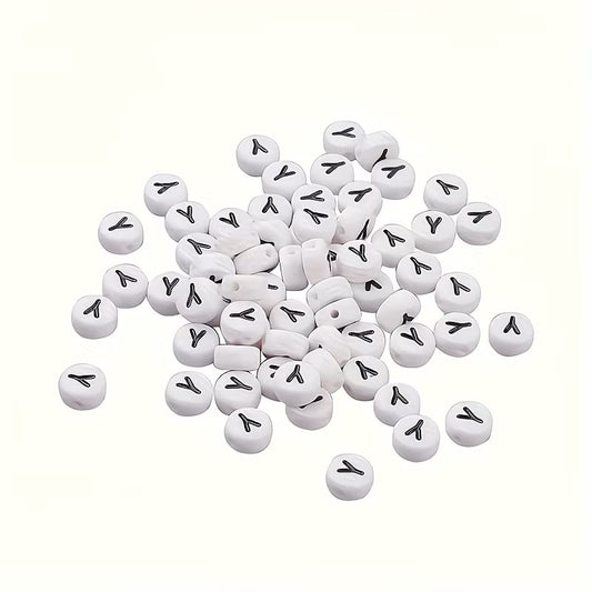 Margele acrilice alb si negru litera Y 7mm