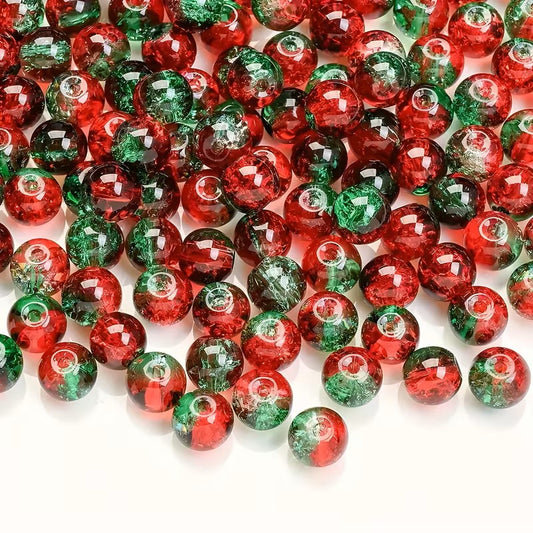 Margele acrilice crackle 8mm rosu si verde