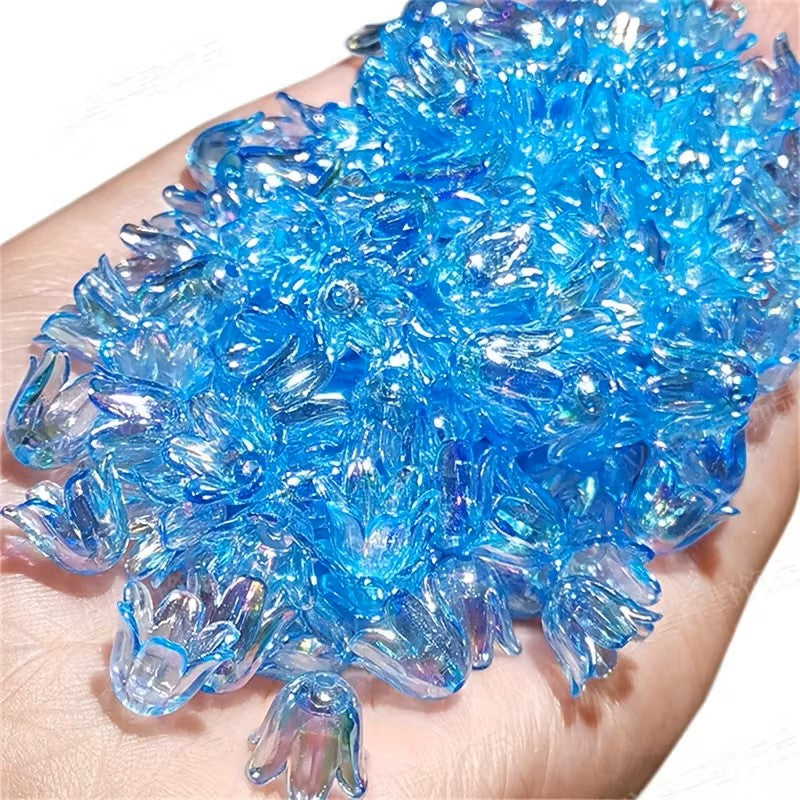 Margele acrilice floare 10x12mm albastru efect AB