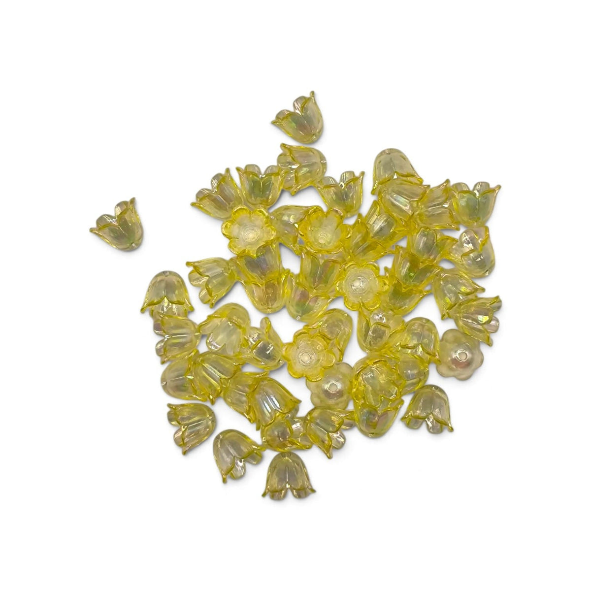 Margele acrilice floare 10x12mm galben efect AB