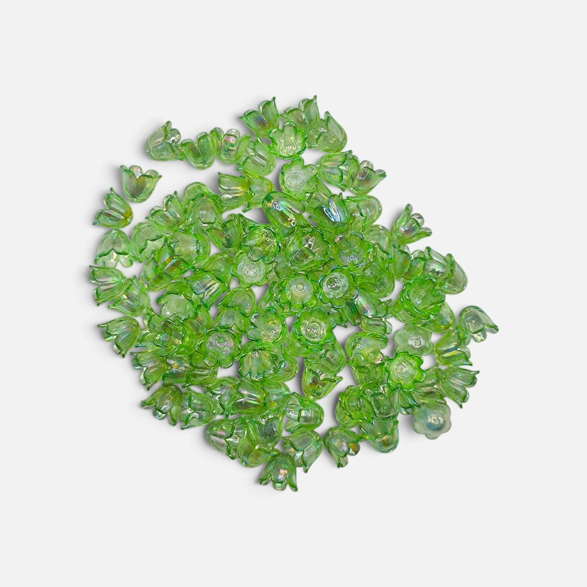 Margele acrilice floare 10x12mm verde efect AB