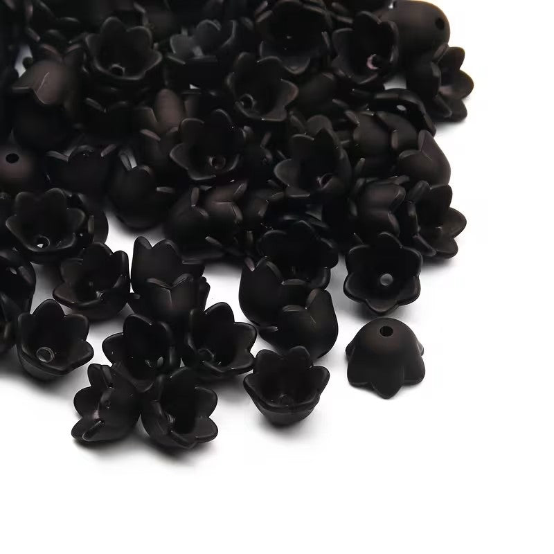 Margele acrilice floare 10x7mm negru mat