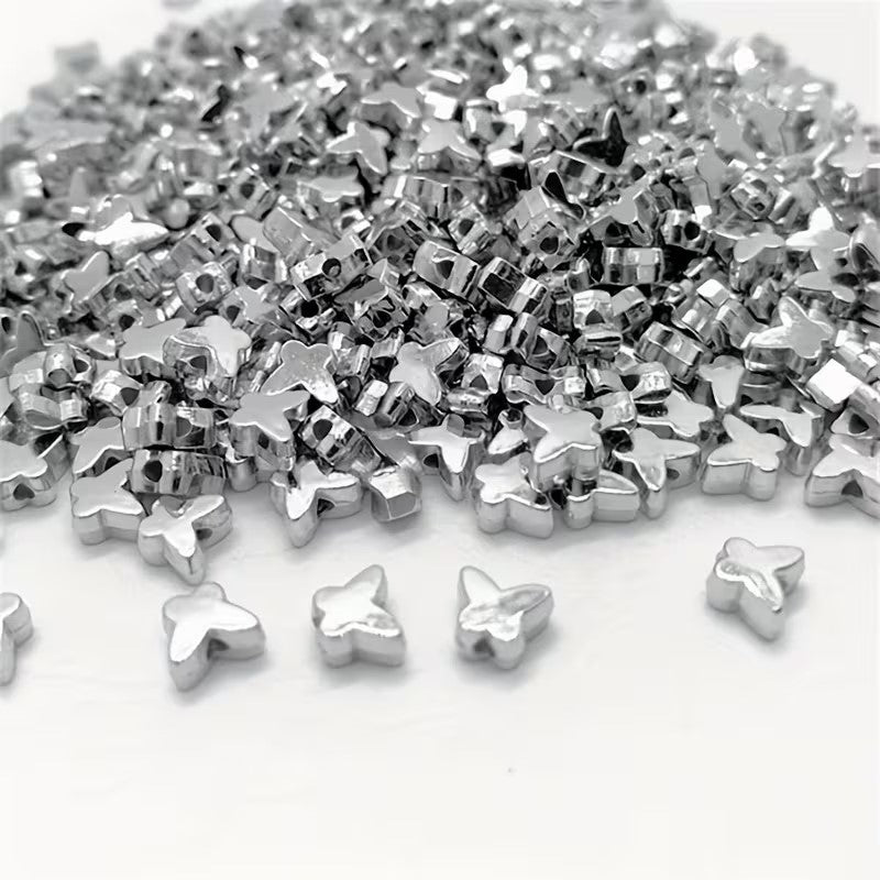 Margele acrilice fluture 6mm argintiu