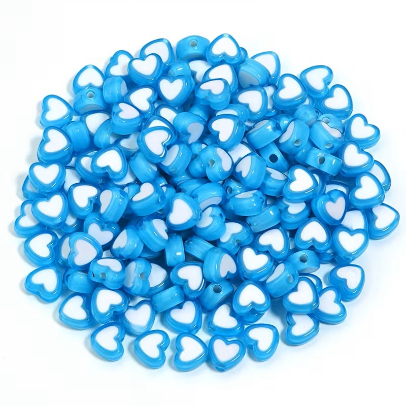 Margele acrilice inima 8mm albastru si alb