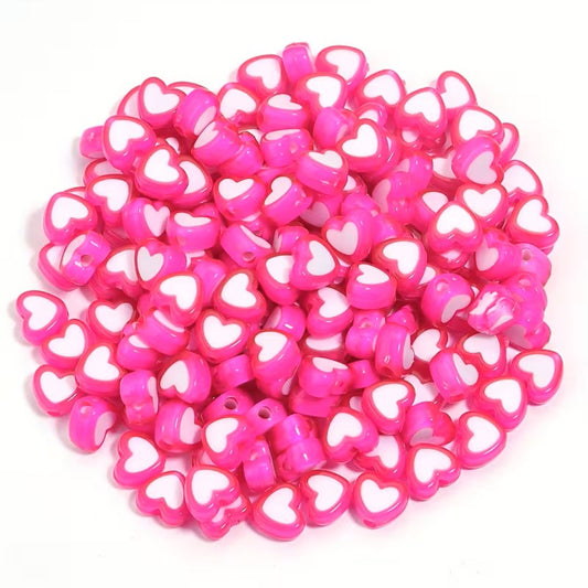 Margele acrilice inima 8mm fucsia si alb