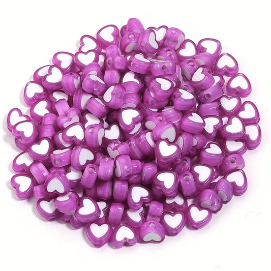 Margele acrilice inima 8mm mov si alb