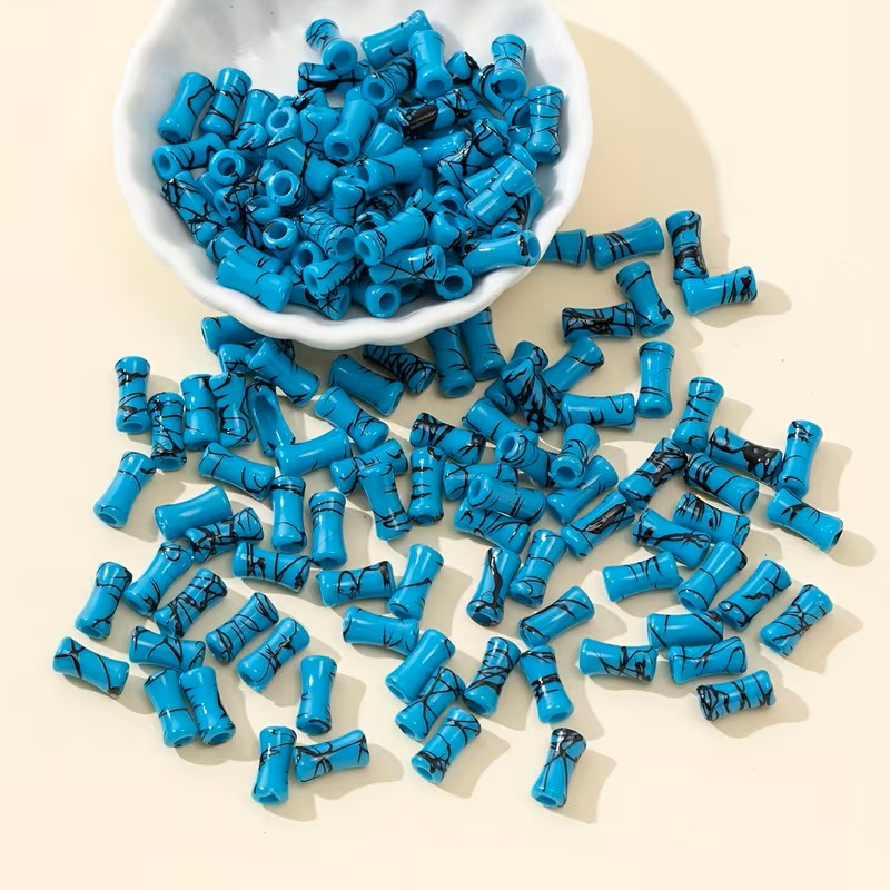 Margele acrilice tubulare 11x5mm albastru cu negru