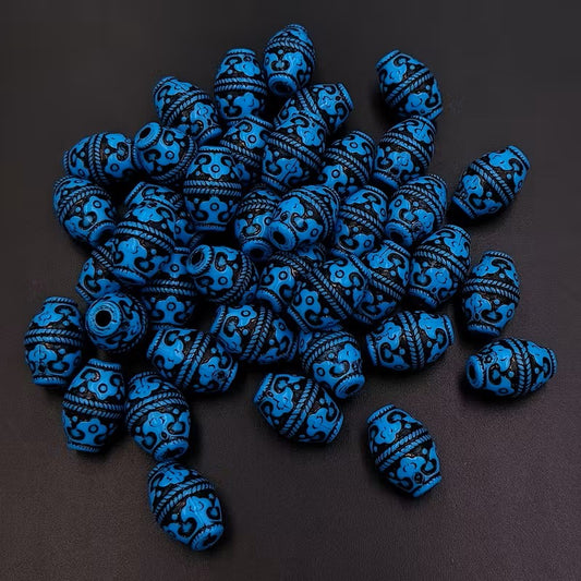 Margele acrilice tubulare negru cu model albastru 18x13mm