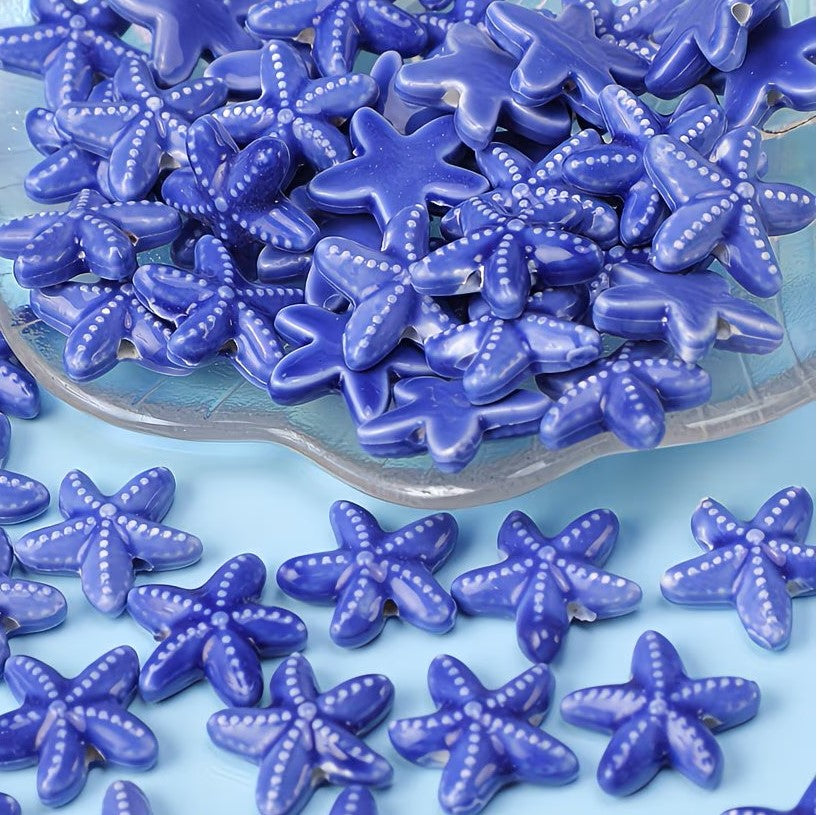 Margele din portelan stea de mare 18mm albastru inchis