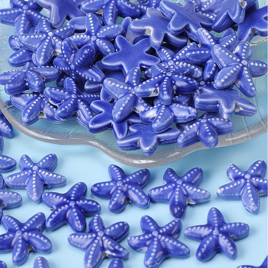 Margele din portelan stea de mare 18mm albastru inchis