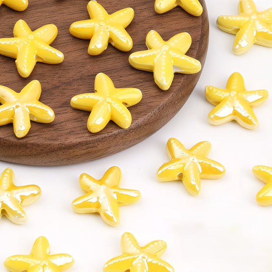 Margele din portelan stea de mare 18mm galben