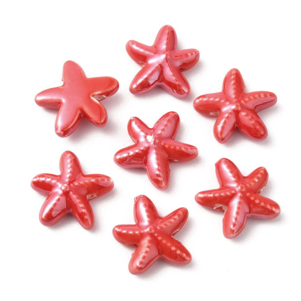 Margele din portelan stea de mare 18mm rosu