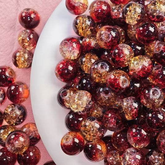 Margele sticla crackle 8mm visiniu si auriu