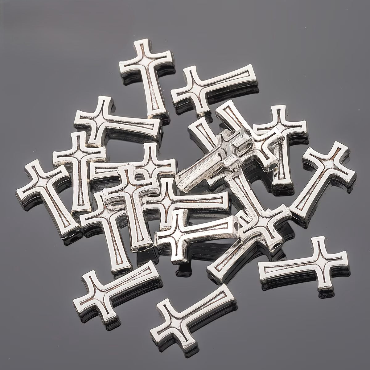 Margele metalice cruce 10x16mm argintiu