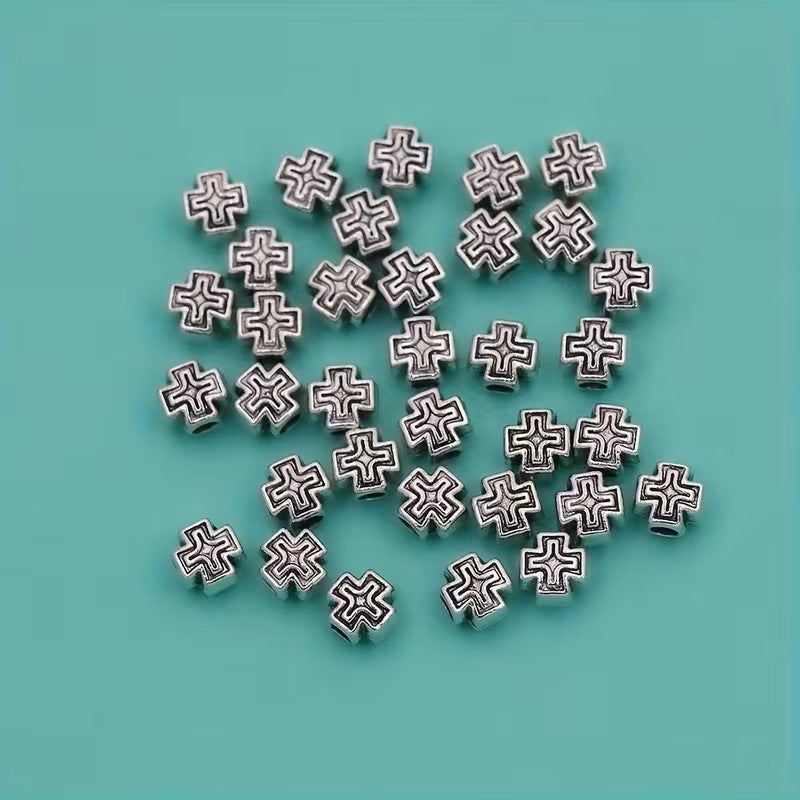 Margele metalice cruce 6mm argintiu